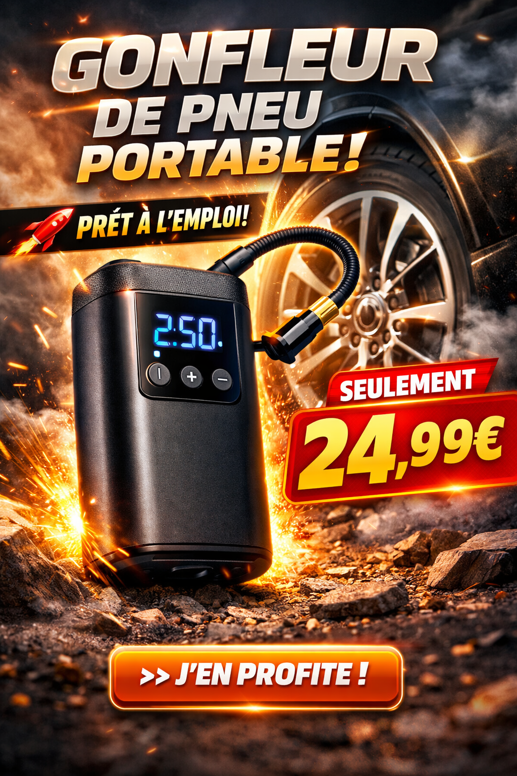 Gonfleur Pneus Voiture sans Fil Mini Compresseur à Air Portatif